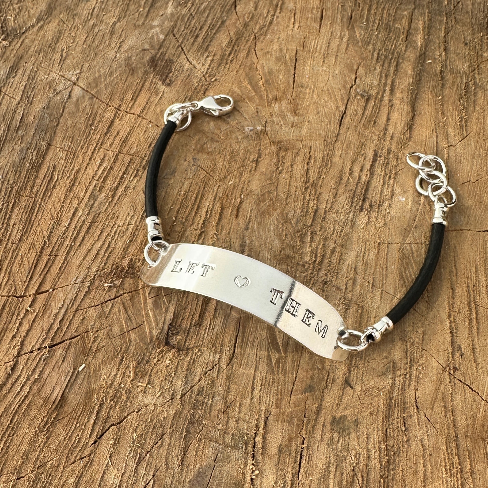 Let Them Sterling Silver Bracelet and Black Leather