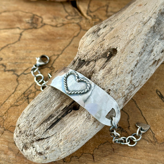 Hammered Sterling Silver Bracelet with a Heart
