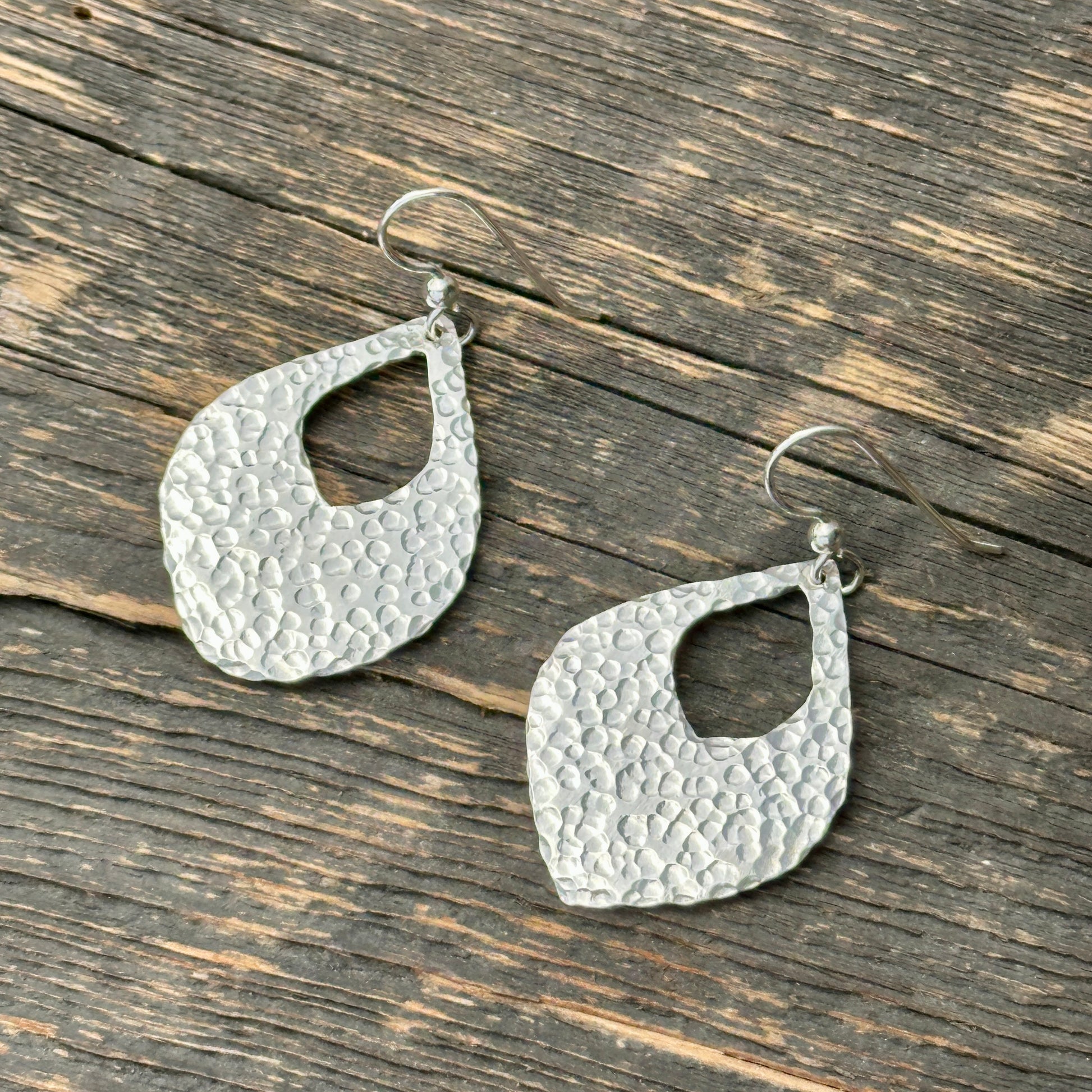 Hammered silver earrings,made in canada