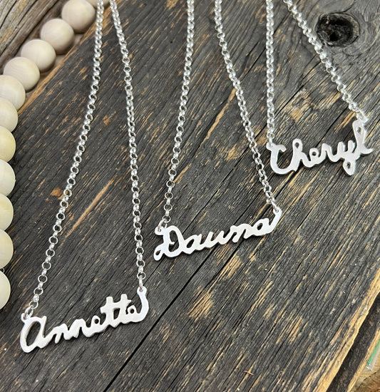 Handmade one of a kind sterling silver necklace custom name 