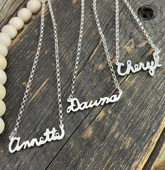 Handmade one of a kind sterling silver necklace custom name