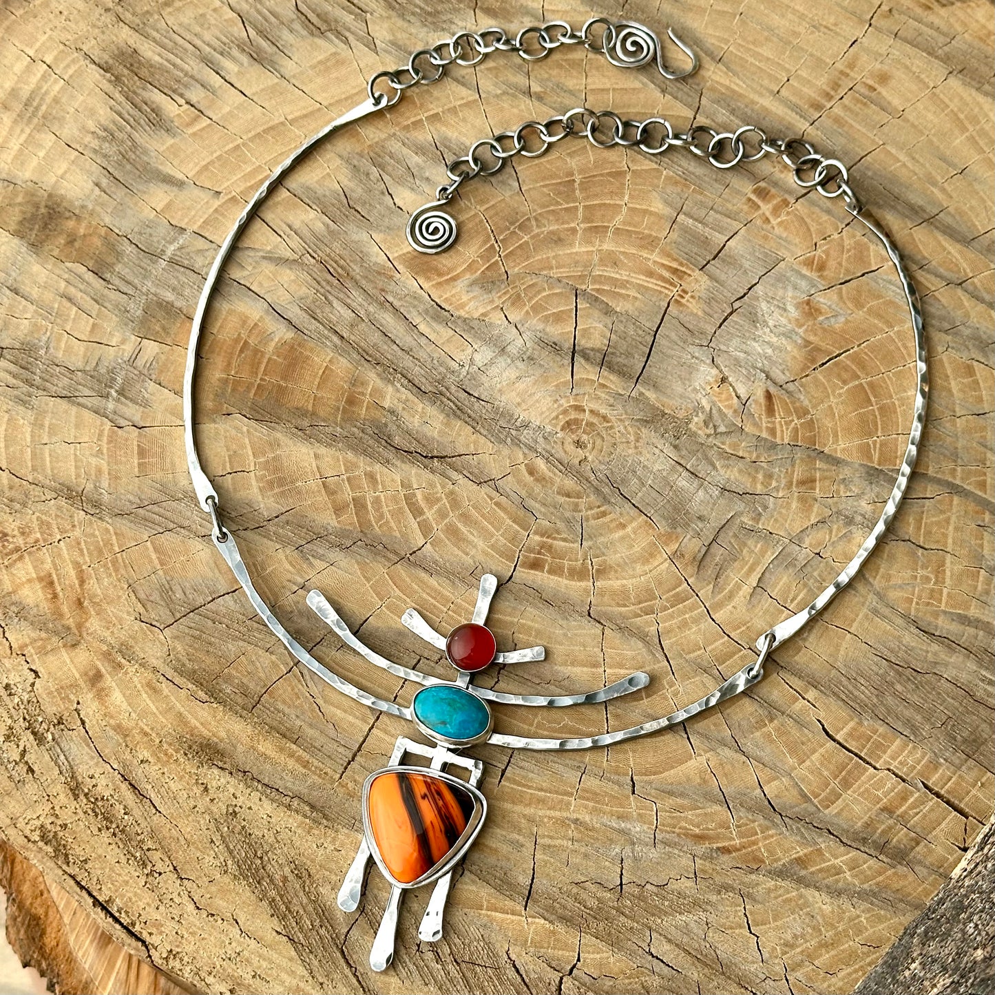 Three-Stone Rosarita, Chrysocolla  and Carnelian Necklace