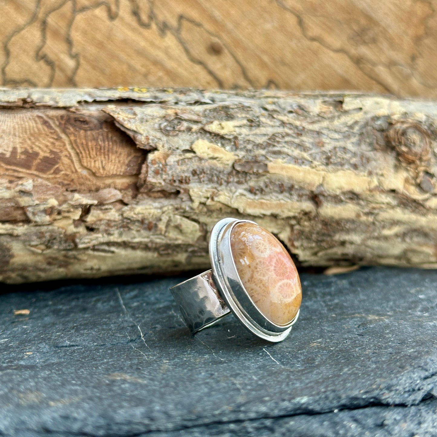 Fossil Coral Ring 7.5-8