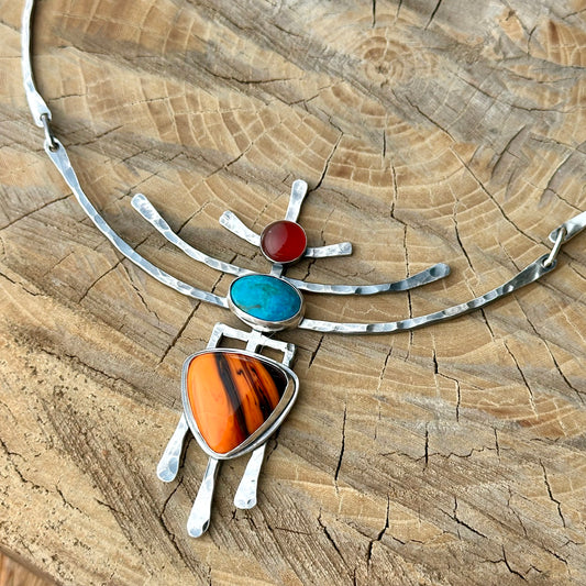 Three-Stone Rosarita, Chrysocolla  and Carnelian Necklace