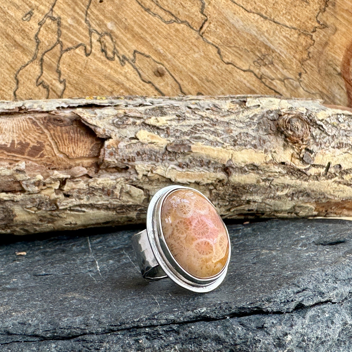 Fossil Coral Ring 7.5-8