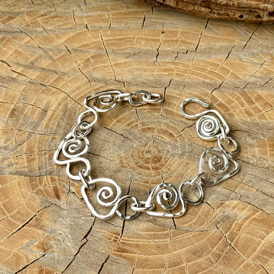One of a Kind Hammered Sterling Silver Link Bracelet
