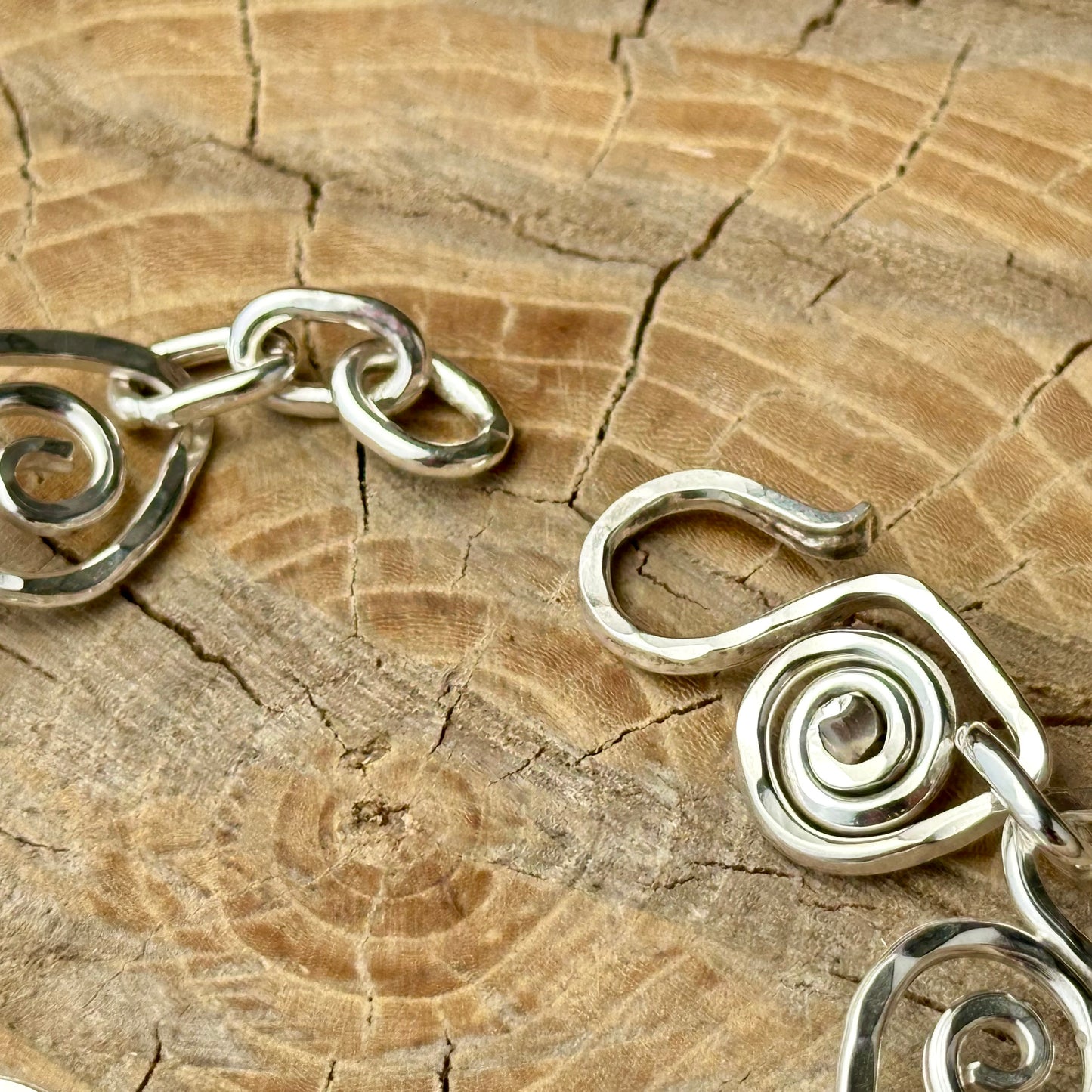 One of a Kind Hammered Sterling Silver Link Bracelet