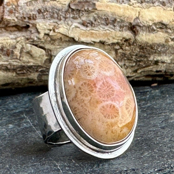 Fossil Coral Ring 7.5-8