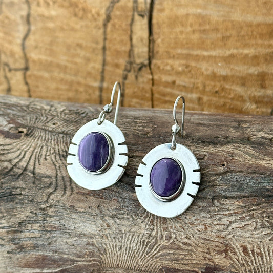 Purple Charoite Sterling Silver Earrings