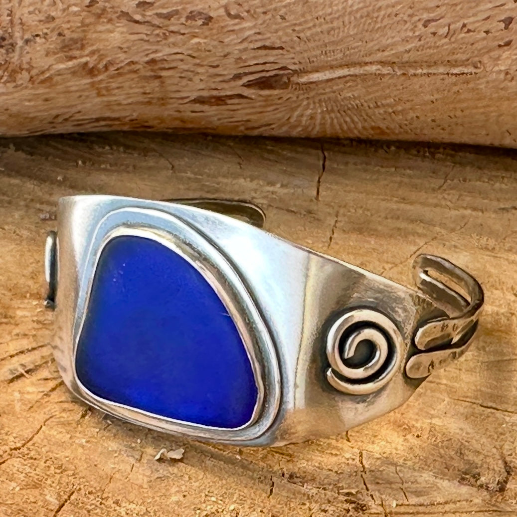 Sterling Silver Sea Glass Cuff Bracelet