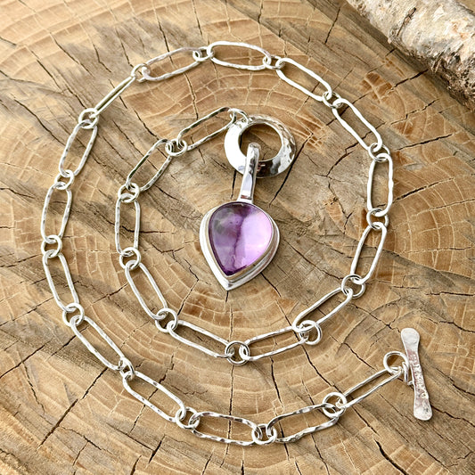 Sterling Silver Paperclip Necklace With Ametrine and Toggle Clasp